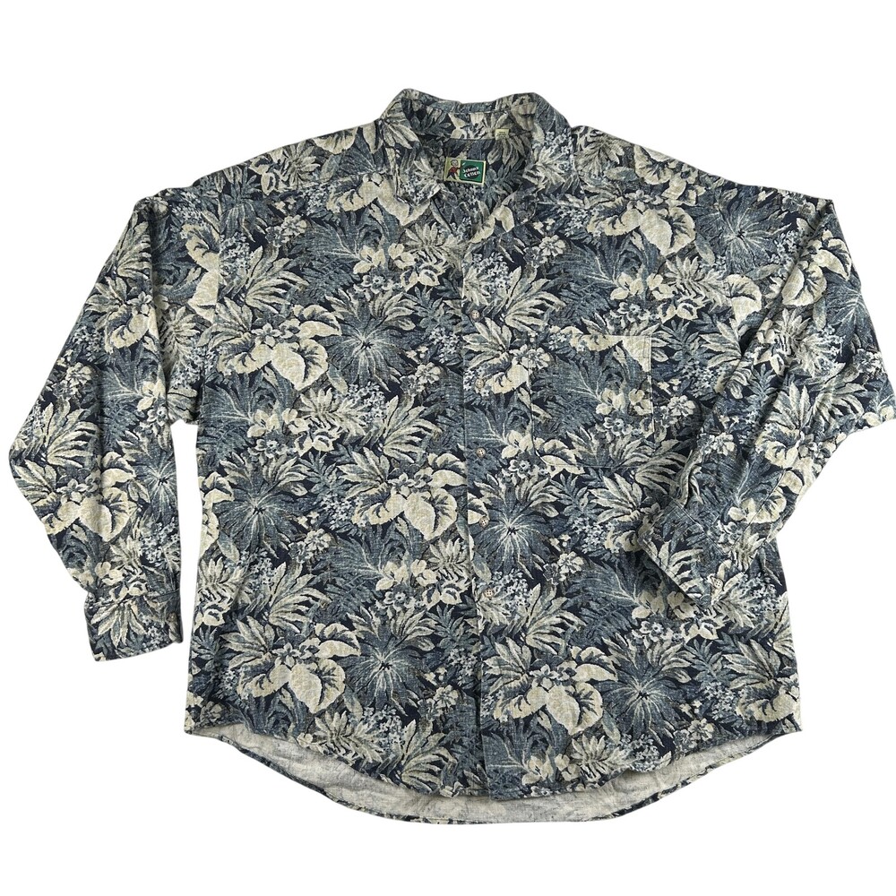 Vintage Johnny Cotton Shirt Mens XL Hawaiian Floral Long Sleeve Button AOP USA